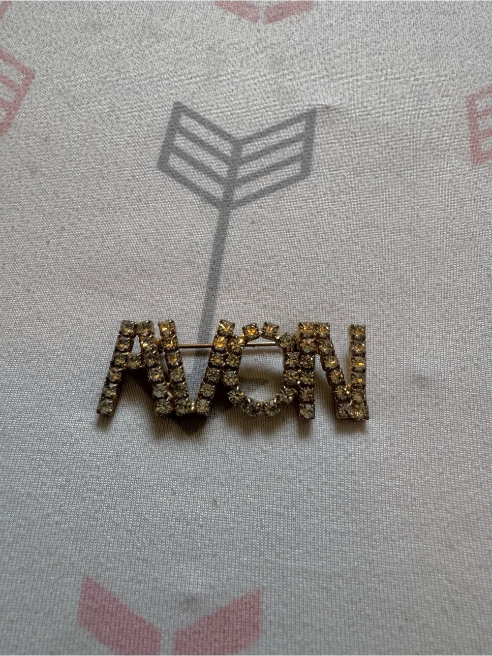'AVON' Pin Brooch in Gold-Tone with Clear Stones